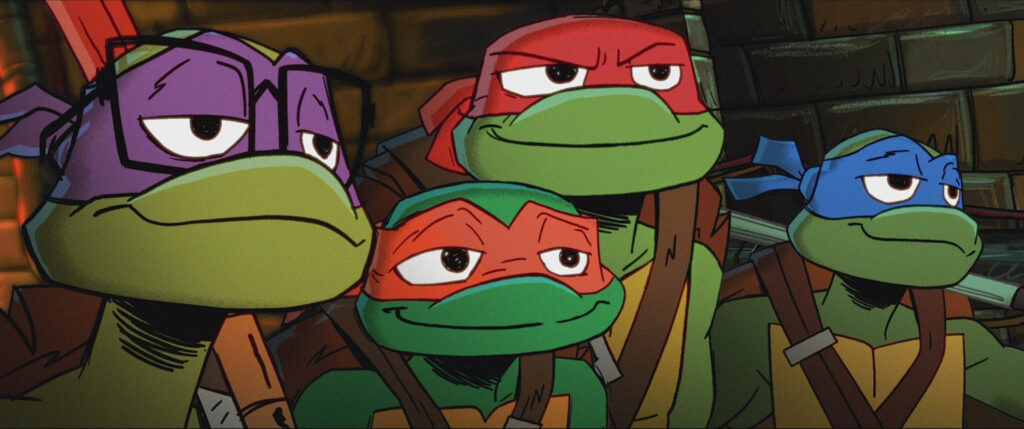 Micah Abbey as Donatello, Shamon Brown Jr. (The Chi) as Michelangelo, Nicolas Cantu as Leonardo, Brady Noon as Raphael, and Emmy® and Golden Globe® Award Winner Ayo Edebiri as April O'Neil in Teenage Mutant Ninja Turtles.