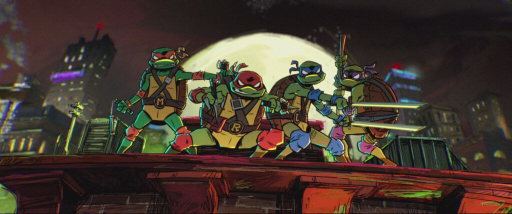 Micah Abbey as Donatello, Shamon Brown Jr. (The Chi) as Michelangelo, Nicolas Cantu as Leonardo, Brady Noon as Raphael, and Emmy® and Golden Globe® Award Winner Ayo Edebiri as April O'Neil in Teenage Mutant Ninja Turtles.