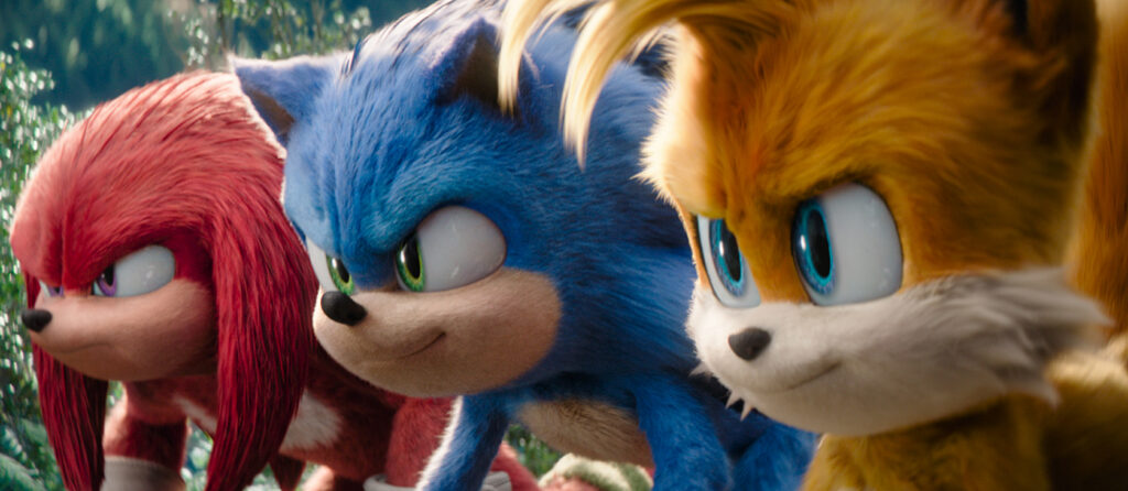 Knuckles (Idris Elba), Sonic (Ben Schwartz) and Tails (Colleen O'Shaughnessey) in Sonic the Hedgehog 3 from Paramount Pictures and Sega of America, Inc.