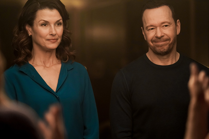 Erin Reagan (Blue Bloods alum, Boston Blue guest star – Bridget Moynahan), & Danny (Donnie Wahlberg) in Season 1 of Boston Blue