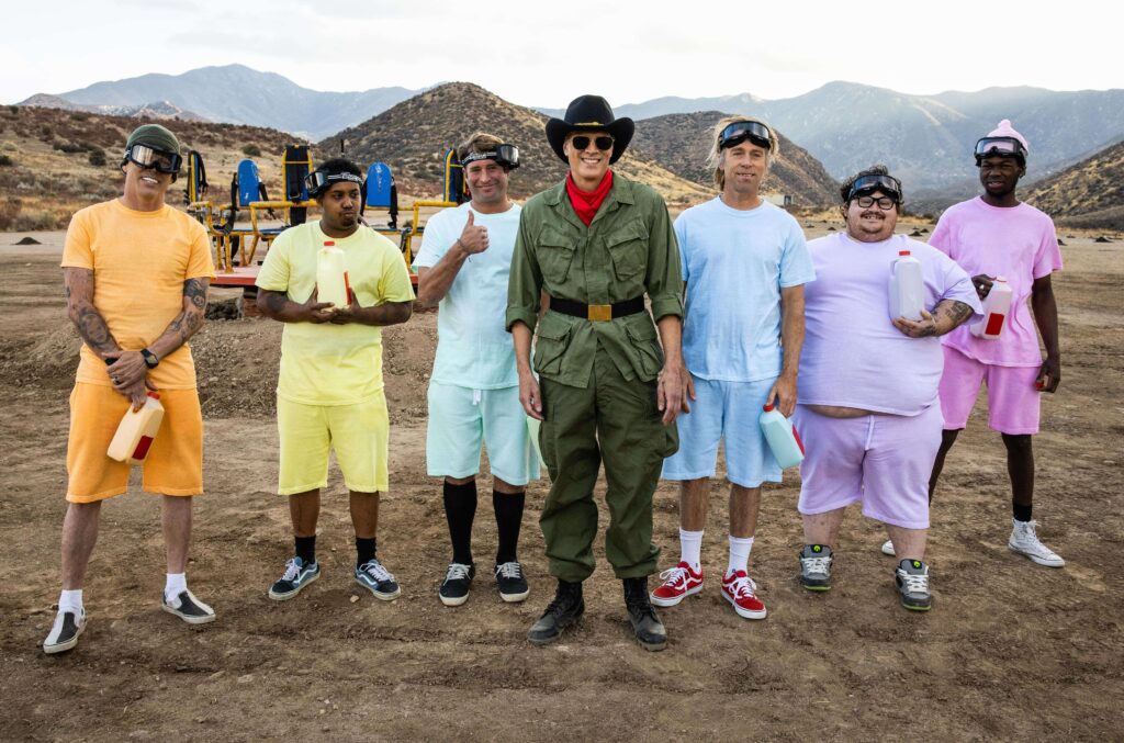 Johnny Knoxville, Steve-O, & ensemble cast in Jackass