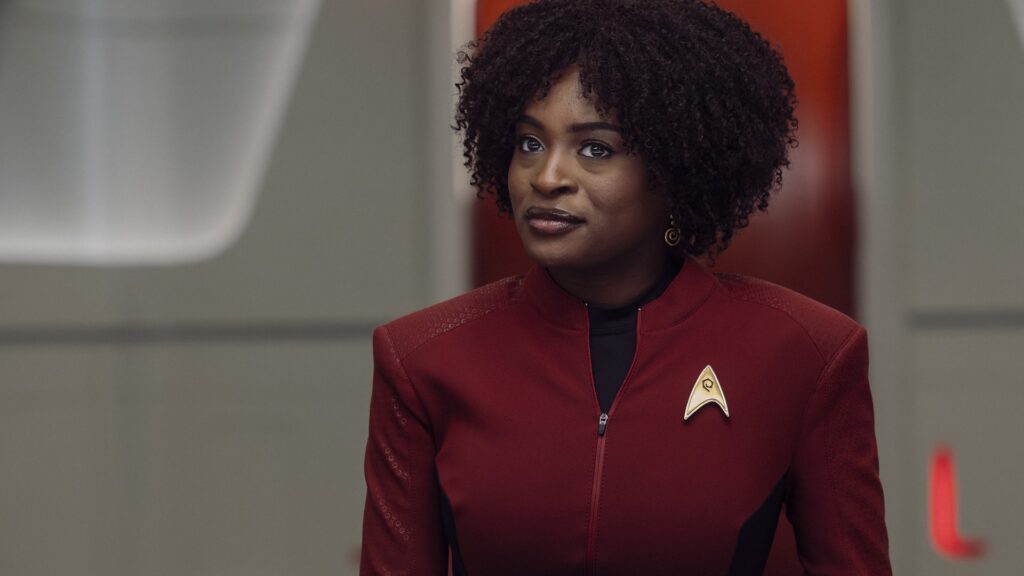 Celia Rose Gooding as Uhura in Star Trek: Strange New Worlds