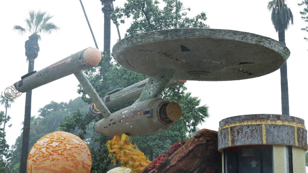 A view of atmosphere is seen during the "Star Trek" 60th Anniversary Rose Parade Float Celebration on January 01, 2026 in Pasadena, California.