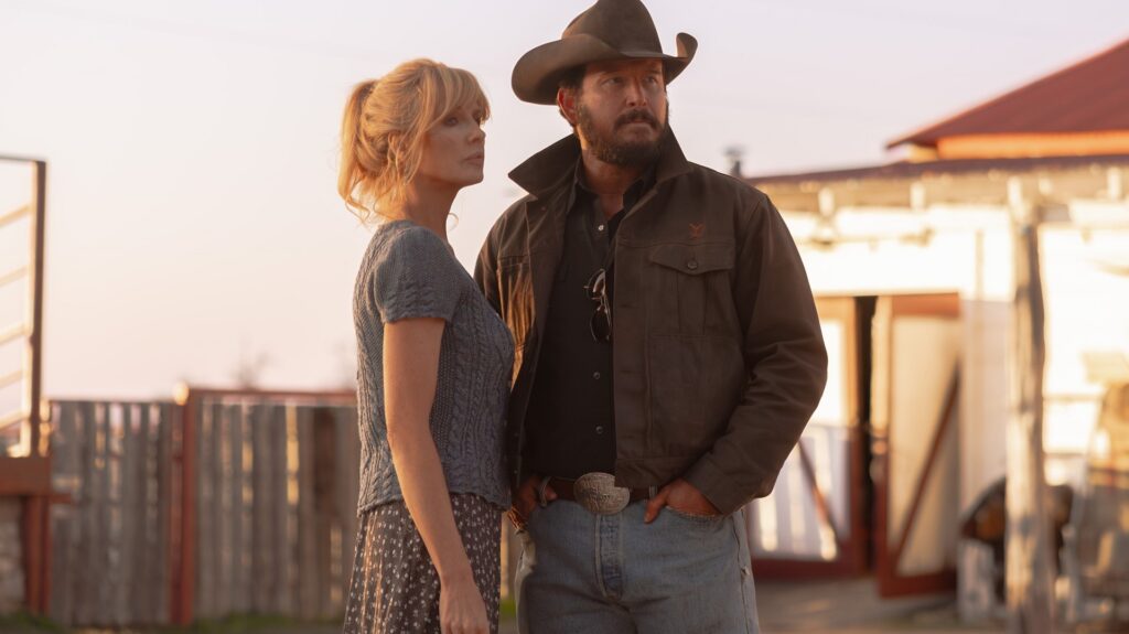 Kelly Reilly as Beth and Cole Hauser as Rip in Dutton Ranch S1